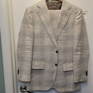 Suitsupply Lazio Taupe Plaid Linen/Wool Suit 38R
